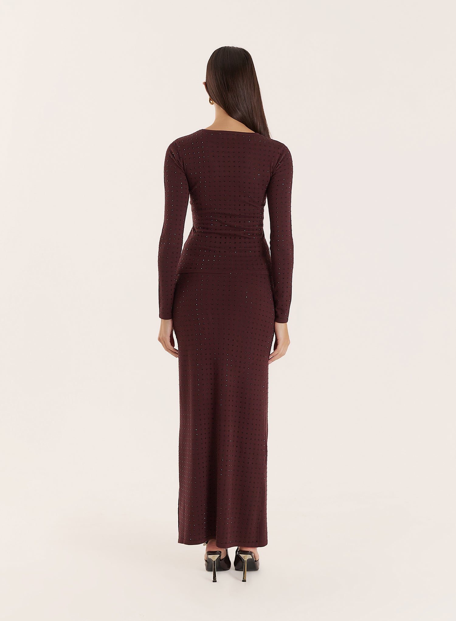 Chocolate Knitted Embellished Maxi Skirt